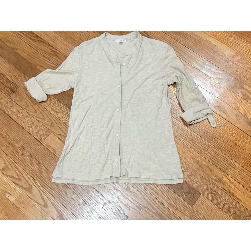 James Perse Beige Solid Lightweight Knit Collared Button-Up 3/4 Sleeve Size 1 - Picture 2 of 6